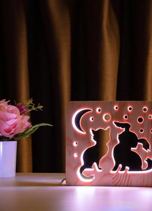 Светильник ночник arteco light из дерева led "кот и собачка" с пультом и регулировкой цвета, двойной rgb5 фото