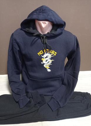 Спортивный костюм для мальчика дракон аниме 12-18 лет темно-синий спортивный утепленный костюм в школу