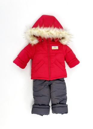 Костюм зимний детский на утеплителе с искусственной опушкой красный
