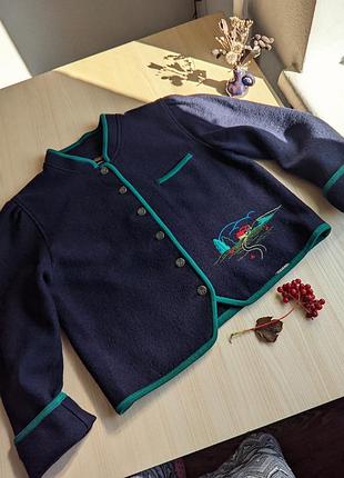 Піджак вінтажний жакет синій вовна вишивка l xl прямий оверсайз