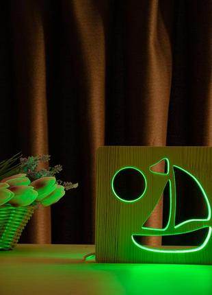Світильник нічник arteco light з дерева led "кораблик" з пультом та регулюванням кольору, rgb9 фото