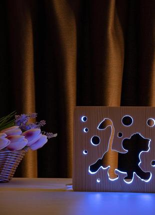 Світильник нічник arteco light з дерева led "веселе левеня" з пультом та регулюванням кольору, rgb8 фото