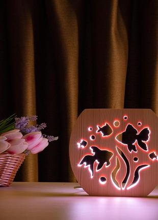 Светильник ночник arteco light из дерева led "аквариум" с пультом и регулировкой цвета, rgb
