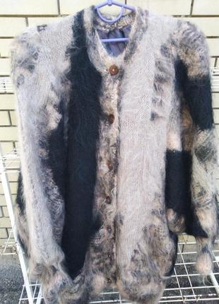 Пальто вязаное мохеровое на подкладке, размер 50/52/54.