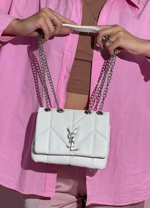 Женская сумка ив сен лоран белая yves saint laurent Embossed mini white/silver