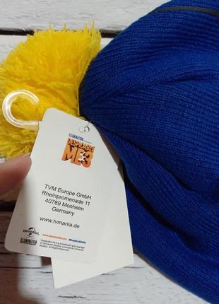 Теплая сине-желтая детская шапка шапочка на мальчика с миньонами3 фото