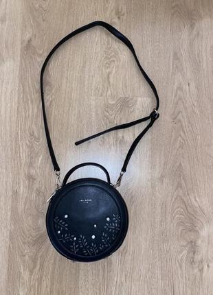 Женская черная сумочка клатч, круглая сумочка на длинном ремешке2 фото