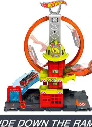 Хот вілс пожежна станція hot wheels city super loop fire station hkx41, хот вілс трек3 фото