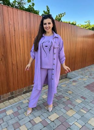 Брючний костюм трійка з сорочкою з блузою 6 кольорів