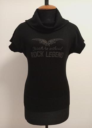 Водолазка с высоким горлом-хомутом американка чёрного цвета blue seven,р.xs rock legend.