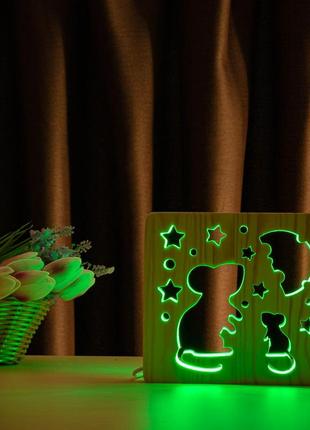 Светильник ночник arteco light из дерева led "мышки и сыр" с пультом и регулировкой цвета, rgb9 фото