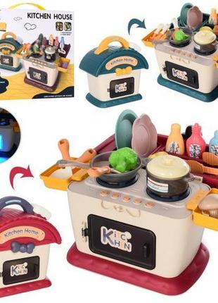 Кухня дитяча ігрова 2в1 (будиночок) 23,5см, плита, посуд, продукти, музика, 2 кольори, 917