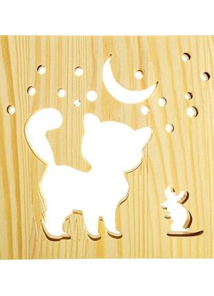Светильник ночник arteco light из дерева led "кот и мышка под луной" с пультом и регулировкой цвета, двойной