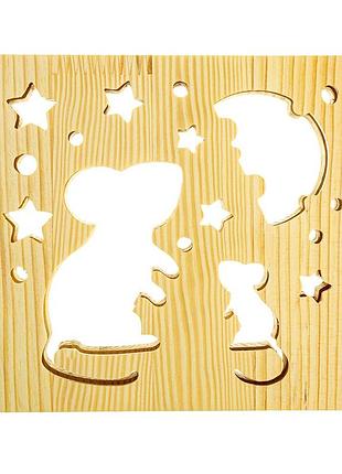 Светильник ночник arteco light из дерева led "мышки и сыр" с пультом и регулировкой цвета, двойной rgb