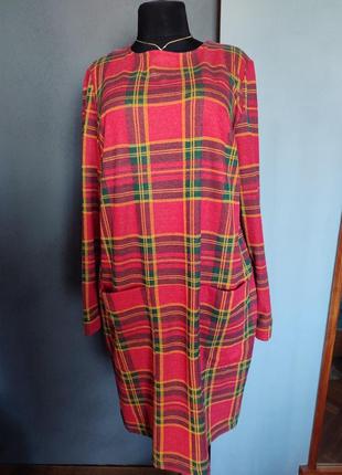 Платье в клетку "шотландка" 🍁 накладные карманы батал
