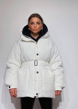 Куртка курточка белая зима теплая с поясом по ремне пуховик3 фото