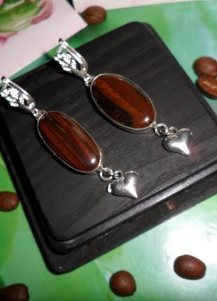 Незвичайні сережки з натуральним африканським джеспілітом, натуральний камінь, джеспіліт, сріблення, індія6 фото