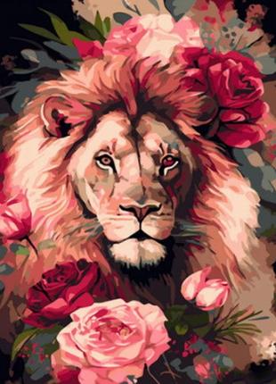 Картина по номерам лев в розах, 40*50см, стратег, gs959