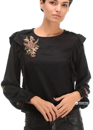 24/хs фірмова натуральна жіноча сорочка блуза блузка з вишивкою квіти зара zara