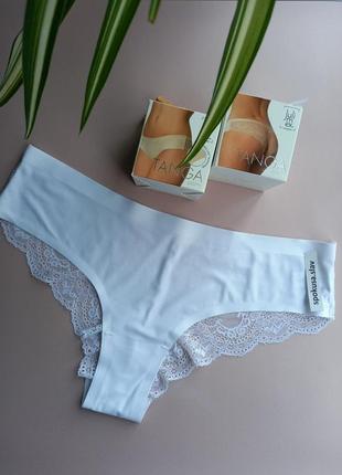 Модные трусики бразилианки julimex tanga белые с кружевом biale