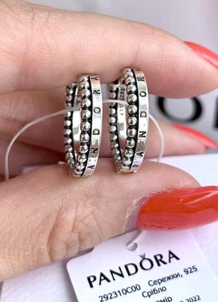 Сережки пандора срібло 925 сережки pandora хупи «з лого і металевими кульками» сережки кільця конго оригінальні сережки пандора нові бірка пломба