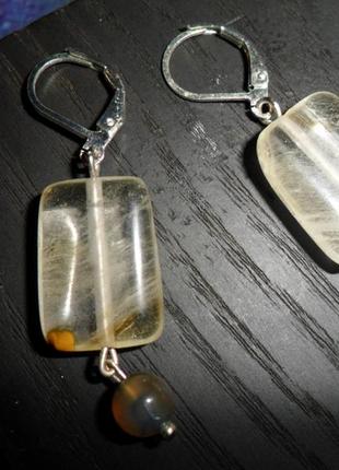 Сережки з натуральним халцедоном та агатом, натуральний камінь, handmade
