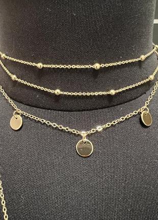 Многослойное ожерелье с полумесяцем золотого цвета, цепочка, колье2 фото