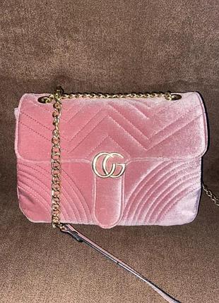 Бархатная сумка, кросс-боди в стиле gucci нежно розовая сумочка