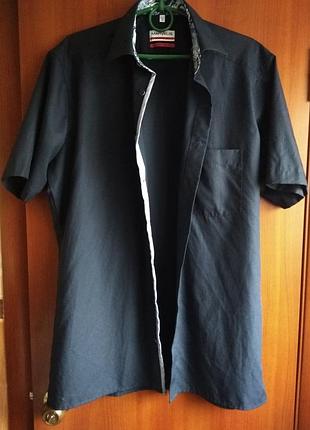 Шикарна синя теніска бавовняна сорочка з коротким рукавом від marvelis modern fit