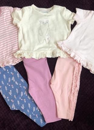 Набор одежды для девочки, 3 футболки и 3 лосинов.1 фото