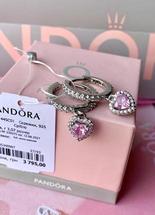 Серьги пандора серебро 925 серьги pandora хупы «сердце с блестящим ореолом» серьги кольца конго оригинальные серьги пандора новые бирка пломба1 фото