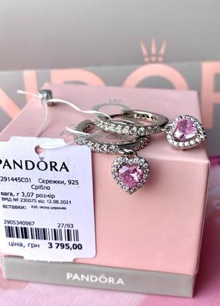 Серьги пандора серебро 925 серьги pandora хупы «сердце с блестящим ореолом» серьги кольца конго оригинальные серьги пандора новые бирка пломба5 фото