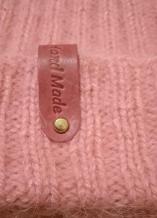 Розовая шапка бини, тыковка из пуха норки(разные цвета)4 фото
