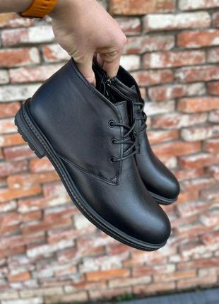 Классические мужские кожаные зимние ботинки черные к2