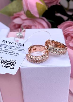 Серьги пандора розовое золото серьги pandora хупы «два ряда паве» серьги кольца конго оригинальные серьги пандора новые бирка пломба4 фото