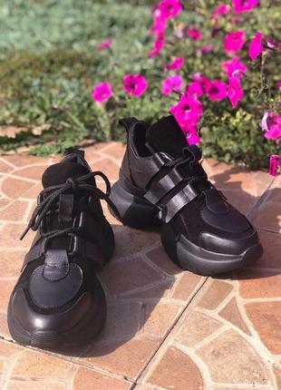 Весенние кроссовки женские из натуральной кожи замши с высокой подошвой удобные модные чёрные 39 раз7 фото