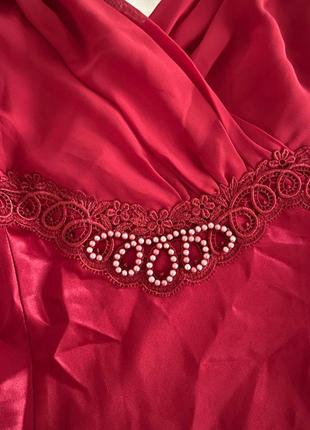 Нічна сорочка червона пеньюар ночнушка піжама червона перли під вінтаж сукня плаття5 фото