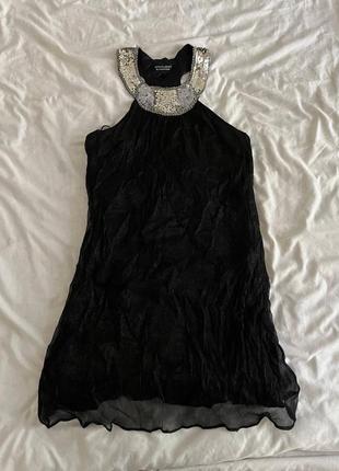 Платье мини вечернее с ярким верхом, вышитый пайетками и бисером полупрозрачная открытая спина гетсби платья черная под винтаж3 фото
