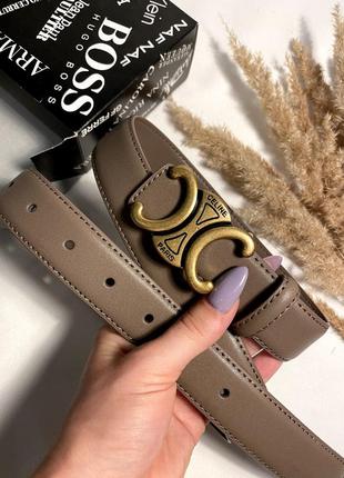 Ремінь жіночий беж 3см шкіра + коробка, жіночий ремінь шкіряний ремінь жіночий 3см в стилі celine селін  золото