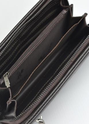 Коричневий шкіряний чоловічий клатч гаманець на блискавці, класична сумочка клатч з натуральної шкір8 фото