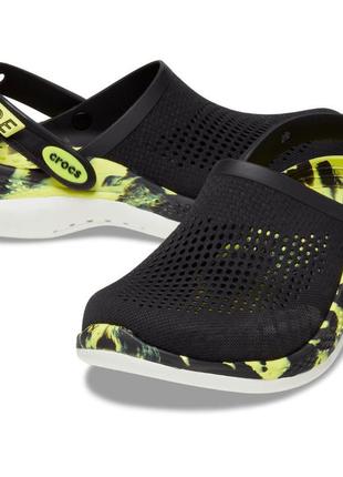 Сабо crocs literide 360 marbled clog черные с желтым black/citrus3 фото