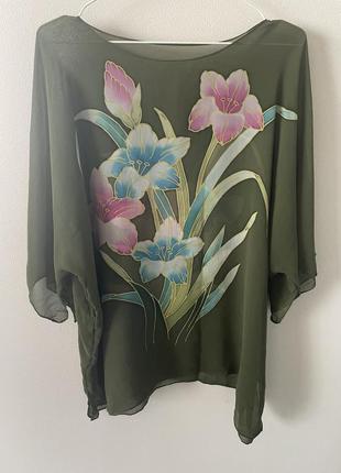 100% шовк блуза з квітами1 фото