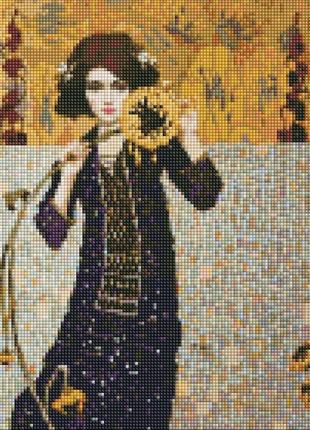Алмазна мозаїка "дівчина з соняшником" 40х40см, ідейка, amo7383