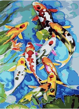 Картина по номерам акварельные рыбки с лаком и уровнем, 40х50см, стратег sy6689