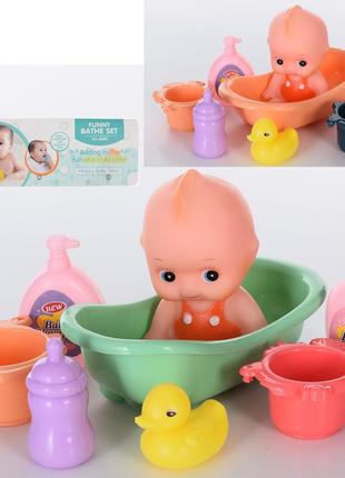 Пупс 11см, ванна 16,5см, уточка, флаконы, 2 цвета, bls885-3-5