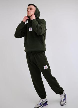 Утепленный, флисовый спортивный костюм хаки jordan flight fleece suit