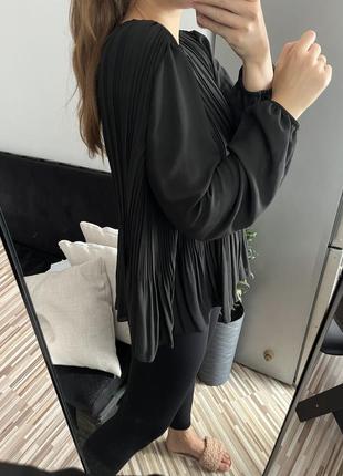 Блуза кофта жатка гофре черная длинная широкая длинный рукав свободный оверсайз3 фото