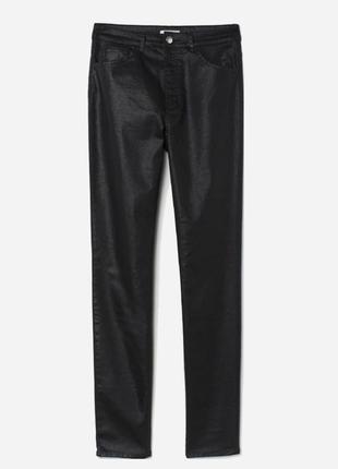 H&amp;m лосины брюки леггинсы кожаные эко кожа матовые черные 34 xs высокие