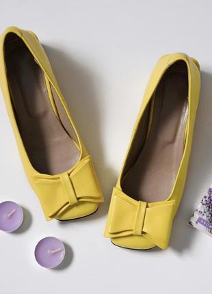 Туфлі жіночі ексклюзив люкс шкіряні жовті плюс бант