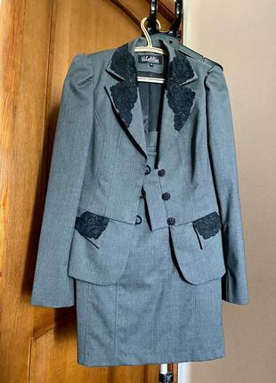 Крутий вовняний костюм: спідниця міді олівець та піджак 42-44розм, с-м1 фото
